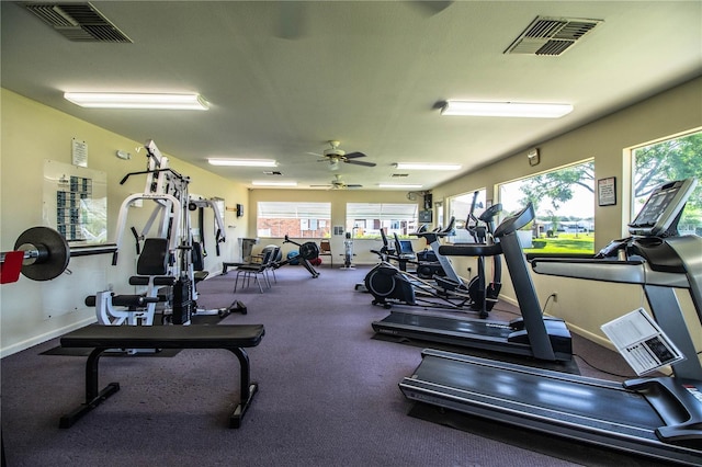 4976 Pleasant Hollow Trl, Lakeland, FL 33811 - exercise room with baseboards, a ceiling fan, and visible vents