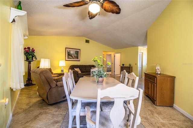 4976 Pleasant Hollow Trl, Lakeland, FL 33811 - dining area featuring vaulted ceiling, baseboards, a ceiling fan, and visible vents
