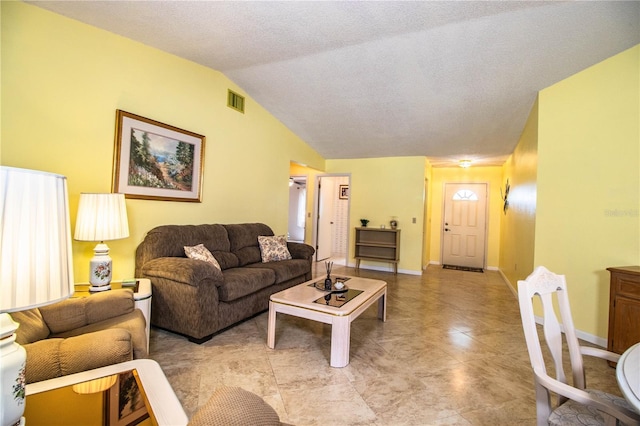 4976 Pleasant Hollow Trl, Lakeland, FL 33811 - living area with baseboards, visible vents, and lofted ceiling