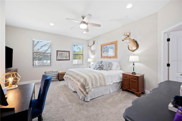 5531 Pebble Beach Dr, Lakeland, FL 33812 - bedroom with recessed lighting, baseboards, light carpet, and a ceiling fan