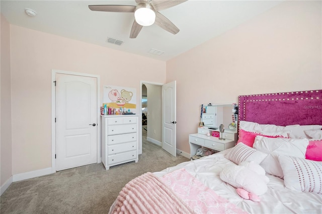 5531 Pebble Beach Dr, Lakeland, FL 33812 - carpeted bedroom with baseboards, visible vents, and ceiling fan