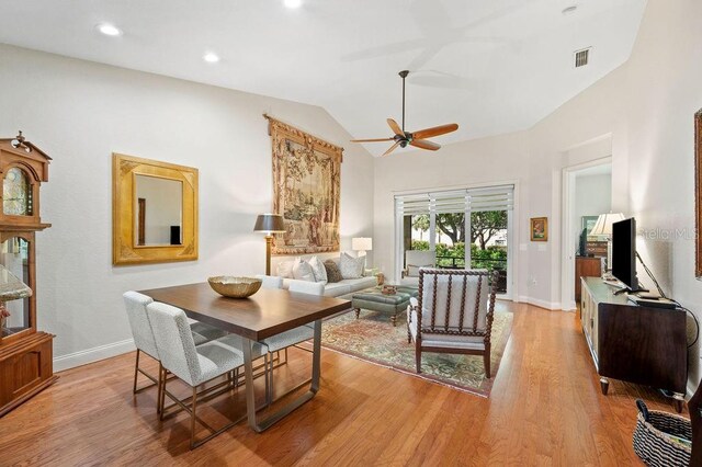 2965 Mission Lakes Dr, Lakeland, FL 33803 - living area with vaulted ceiling, a ceiling fan, baseboards, light wood finished floors, and recessed lighting