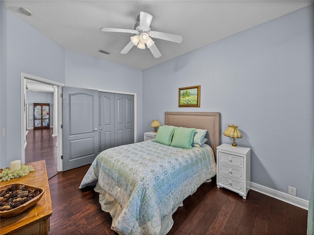 800 Osprey Landing Dr, Lakeland, FL 33813 - bedroom featuring a closet, wood finished floors, baseboards, and a ceiling fan