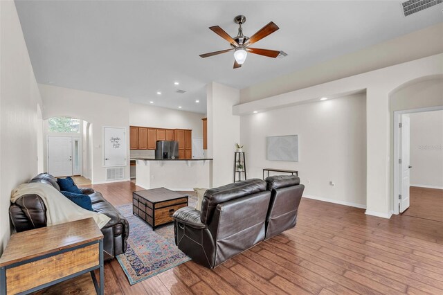 3592 Prescott Loop, Lakeland, FL 33810 - living room with visible vents, a ceiling fan, wood finished floors, and recessed lighting