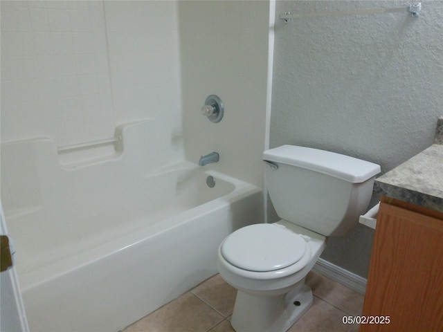 full bathroom with tile patterned floors, shower / bathtub combination, vanity, and toilet