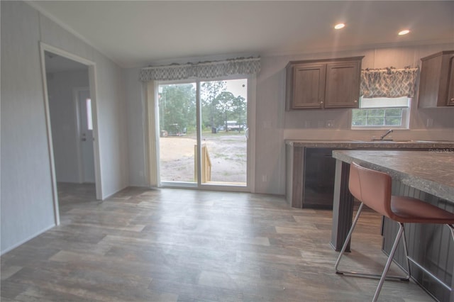 1619 N Lone Bay Blvd, Avon Park, FL 33825 - kitchen with healthy amount of natural light, light wood-type flooring, dark countertops, recessed lighting, and a sink