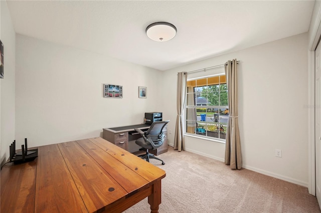 carpeted home office with baseboards
