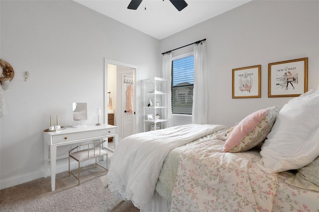 2551 Delphi Woods Cir, Lakeland, FL 33812 - bedroom with carpet, baseboards, a ceiling fan, and ensuite bathroom