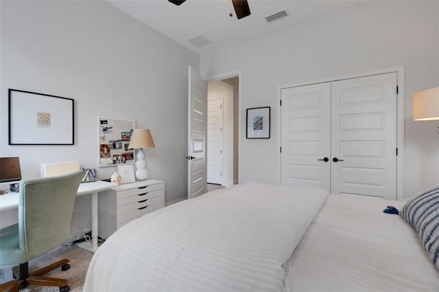2551 Delphi Woods Cir, Lakeland, FL 33812 - bedroom featuring a desk, a closet, carpet floors, and ceiling fan