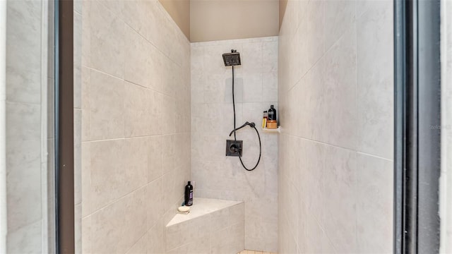 bathroom view of tiled shower