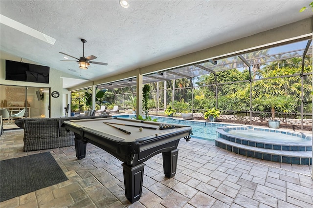 7313 Crape Myrtle Way, Sarasota, FL 34241 - view of patio featuring a lanai, a ceiling fan, and a pool with connected hot tub