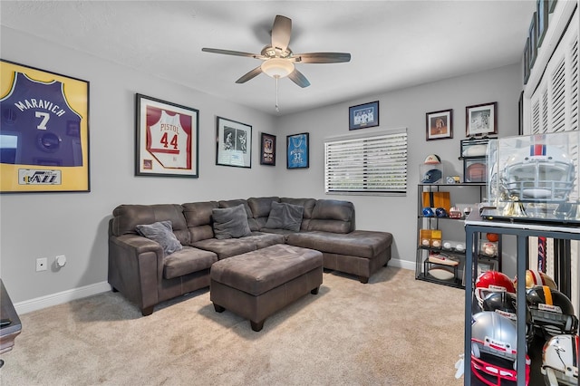 7313 Crape Myrtle Way, Sarasota, FL 34241 - carpeted living area with ceiling fan and baseboards