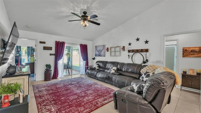 242 Kings Pond Ave SW, Winter Haven, FL 33880 - living area featuring light tile patterned floors, ceiling fan, and high vaulted ceiling