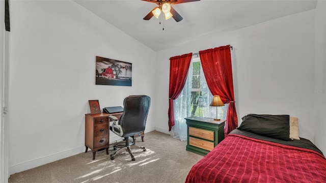242 Kings Pond Ave SW, Winter Haven, FL 33880 - carpeted bedroom with lofted ceiling, baseboards, a desk, and ceiling fan