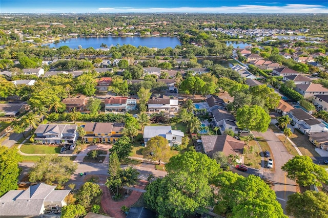 aerial view with a water view and a residential view