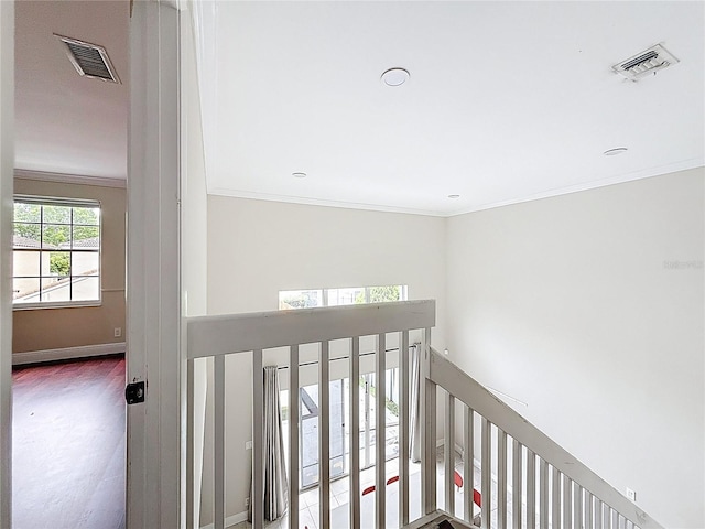 10764 Lenox Rd, Hollywood, FL 33026 - hall featuring ornamental molding, an upstairs landing, and recessed lighting
