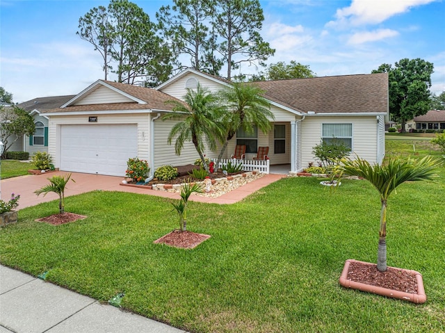 3341 Highland Fairways Blvd, Lakeland, FL 33810 - single story home with covered porch, a garage, a front lawn, and concrete driveway
