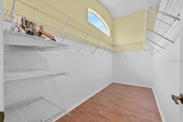 6086 Swallow Dr, Lakeland, FL 33809 - walk in closet featuring wood finished floors and lofted ceiling