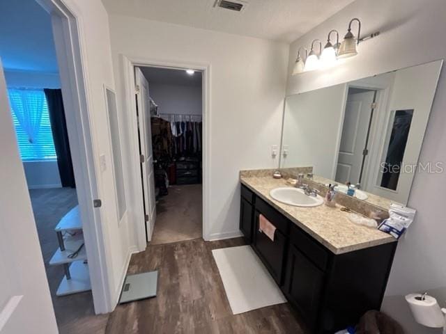 879 Grandin St, Davenport, FL 33837 - bathroom featuring wood finished floors, vanity, and a spacious closet