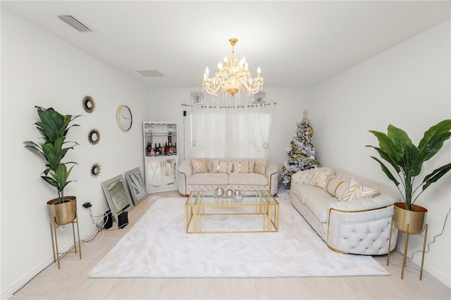 2039 Rosewood Cir, Lakeland, FL 33810 - tiled living area featuring a chandelier and baseboards