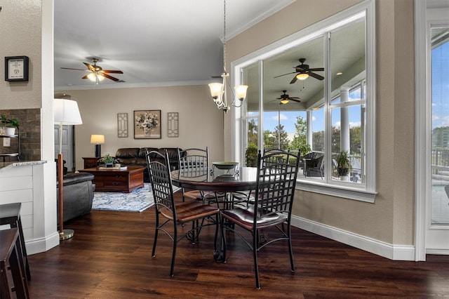 8909 N Campbell Rd, Lakeland, FL 33810 - dining area with ceiling fan, dark wood finished floors, and ornamental molding