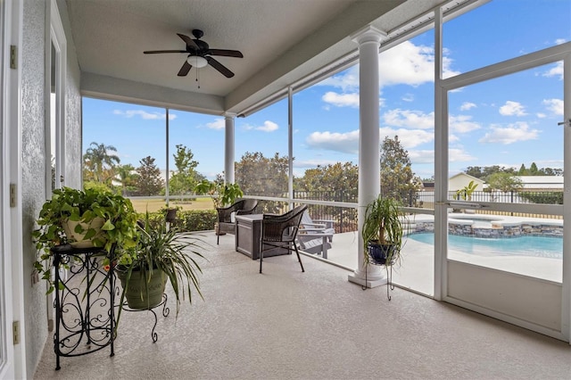 8909 N Campbell Rd, Lakeland, FL 33810 - sunroom / solarium with a ceiling fan and a hot tub