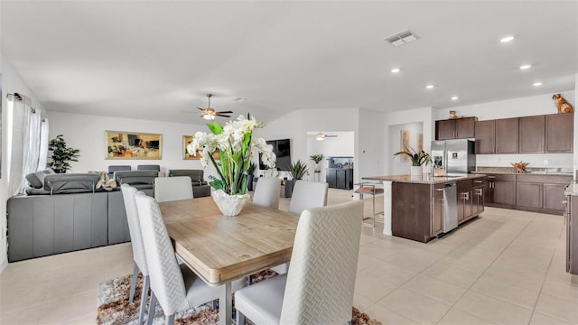2991 Flying Blackbird Rd, Bartow, FL 33830 - dining room featuring a ceiling fan, light tile patterned floors, and recessed lighting