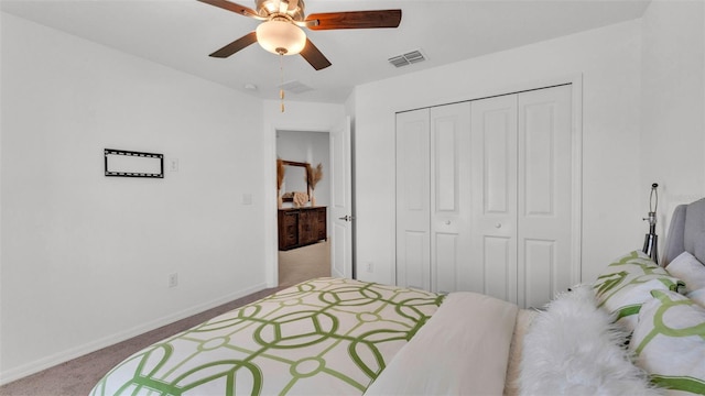 2991 Flying Blackbird Rd, Bartow, FL 33830 - carpeted bedroom with baseboards, a closet, and ceiling fan