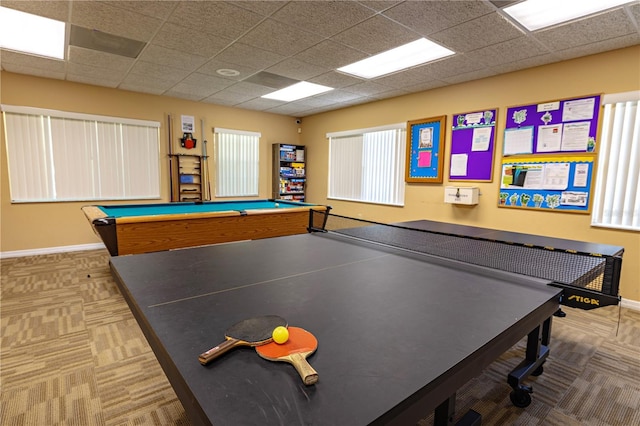 3798 N Chandler Dr, Hernando, FL 34442 - game room featuring baseboards, a drop ceiling, carpet, and billiards