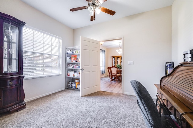 3281 Enclave Blvd, Mulberry, FL 33860 - carpeted home office featuring ceiling fan, baseboards, and a chandelier