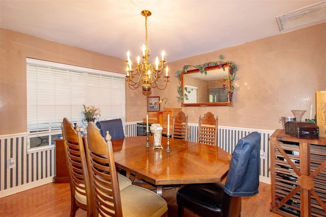 330 W Palmetto St, Lakeland, FL 33815 - dining room featuring wood finished floors, a chandelier, and a wainscoted wall