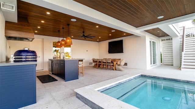 531 68th St, Holmes Beach, FL 34217 - view of swimming pool with a ceiling fan, a patio, and outdoor dining space