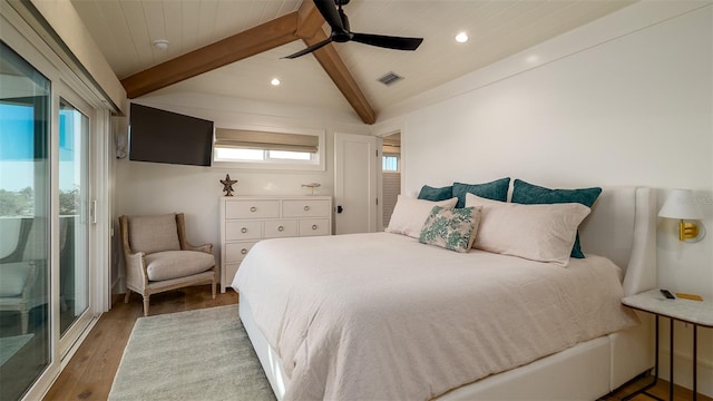 531 68th St, Holmes Beach, FL 34217 - bedroom with access to outside, wood finished floors, recessed lighting, and ceiling fan