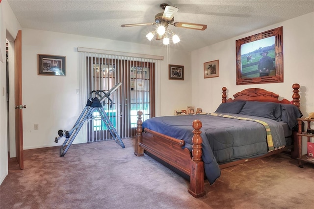 4404 Musket Dr, Lakeland, FL 33810 - bedroom with carpet floors, a textured ceiling, ceiling fan, and access to exterior