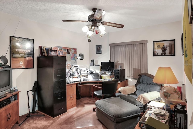 4404 Musket Dr, Lakeland, FL 33810 - office area with a ceiling fan, light colored carpet, and a textured ceiling
