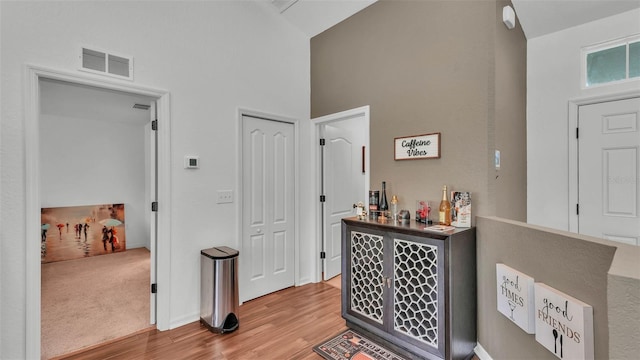 4582 Penkert Pl, Lakeland, FL 33811 - foyer entrance featuring a dry bar, light wood finished floors, and lofted ceiling