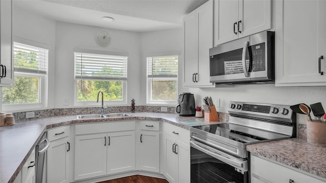 4582 Penkert Pl, Lakeland, FL 33811 - kitchen with stainless steel appliances, a sink, plenty of natural light, and white cabinets