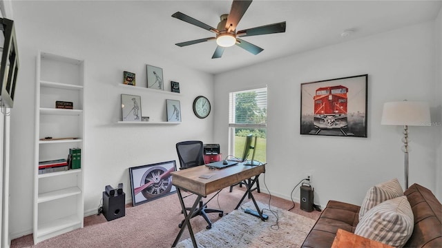 4582 Penkert Pl, Lakeland, FL 33811 - carpeted office space with a ceiling fan, baseboards, and built in features