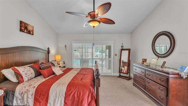 2912 Aston Ave, Plant City, FL 33566 - bedroom with light colored carpet, baseboards, access to outside, a ceiling fan, and lofted ceiling