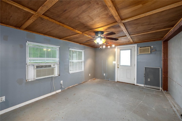 409 San Jose Dr, Winter Haven, FL 33884 - spare room with wooden ceiling, a ceiling fan, a wall mounted air conditioner, cooling unit, and baseboards