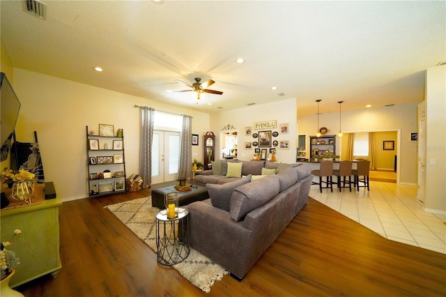 8760 Plantation Ridge Blvd, Lakeland, FL 33809 - living room featuring wood finished floors, recessed lighting, a ceiling fan, and baseboards