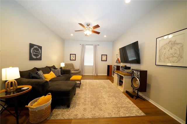 8760 Plantation Ridge Blvd, Lakeland, FL 33809 - living area featuring a ceiling fan, wood finished floors, baseboards, and recessed lighting