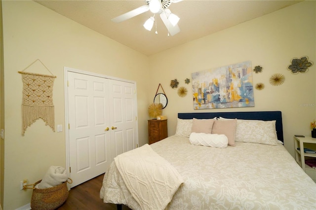 8760 Plantation Ridge Blvd, Lakeland, FL 33809 - bedroom with dark wood-style floors, a ceiling fan, and vaulted ceiling