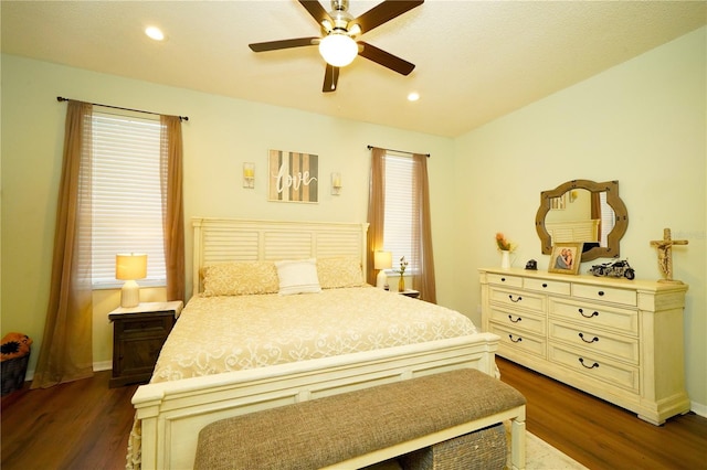 8760 Plantation Ridge Blvd, Lakeland, FL 33809 - bedroom featuring dark wood finished floors, recessed lighting, baseboards, and ceiling fan