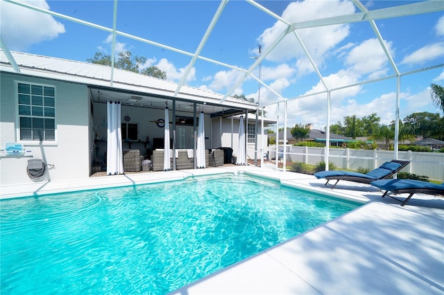 8760 Plantation Ridge Blvd, Lakeland, FL 33809 - view of swimming pool featuring a patio area, glass enclosure, and outdoor lounge area