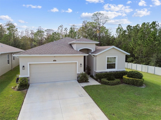 15354 Sweet Springs Bnd, Odessa, FL 33556 - ranch-style house with stucco siding, a garage, driveway, and roof with shingles