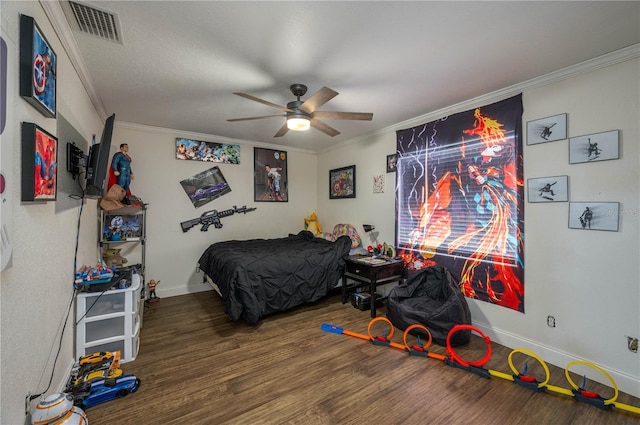 2219 New Jersey Rd, Lakeland, FL 33803 - bedroom with ornamental molding, wood finished floors, baseboards, and a ceiling fan