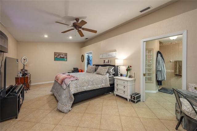 2219 New Jersey Rd, Lakeland, FL 33803 - bedroom with light tile patterned floors, a ceiling fan, and recessed lighting