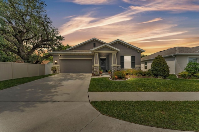280 Pershing St, Bartow, FL 33830 - craftsman-style house with an attached garage, concrete driveway, stone siding, and stucco siding