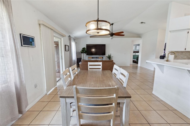 790 Chelsea Way, Lake Wales, FL 33853 - dining area featuring light tile patterned floors, lofted ceiling, and a ceiling fan